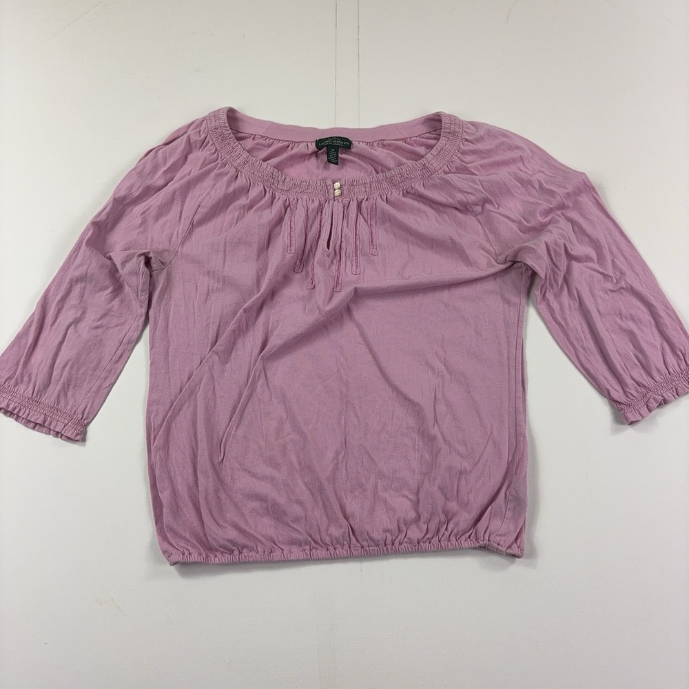 Lauren Jeans Co. Ralph Lauren Blouse Womens M Pink Scoop 3/4 Sleeve Cottagecore